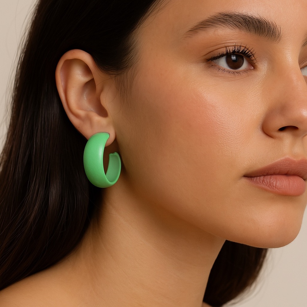 Hoop earrings Green Variegated Metal clip 1.5” diameter